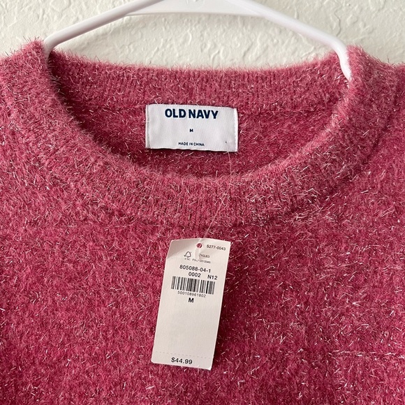 NWT Old Navy Eyelash Shine Fuzzy Pink A Boo Long Sleeve Crewneck Sweater Medium - Picture 6 of 10